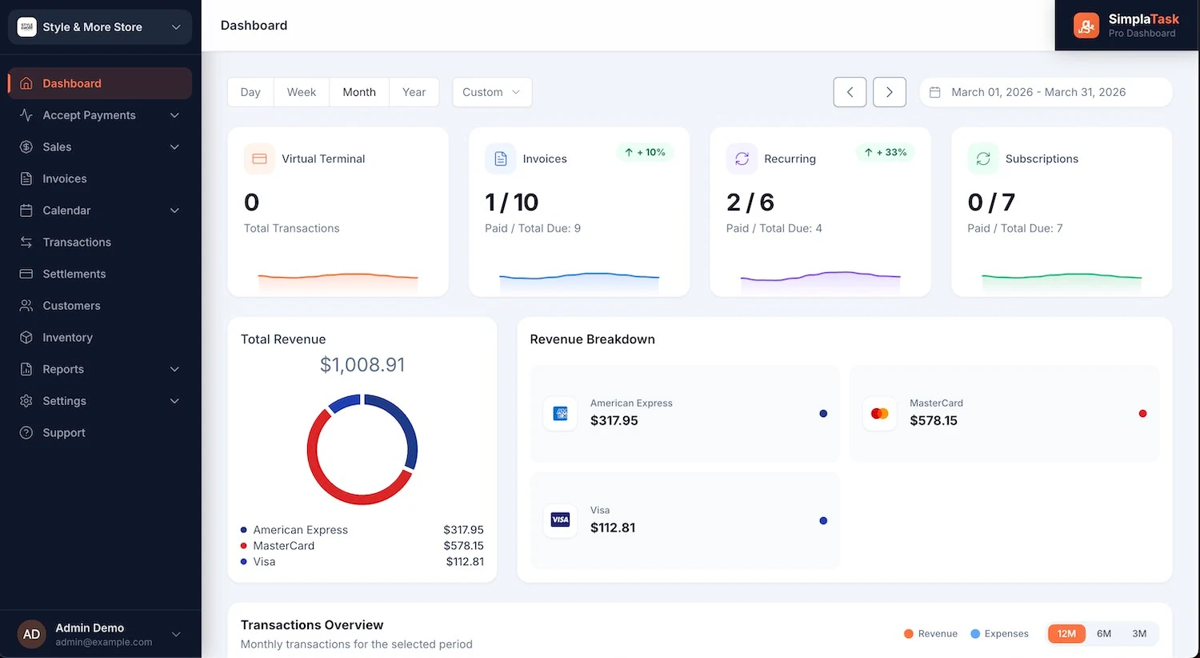 SimplaTask dashboard on desktop